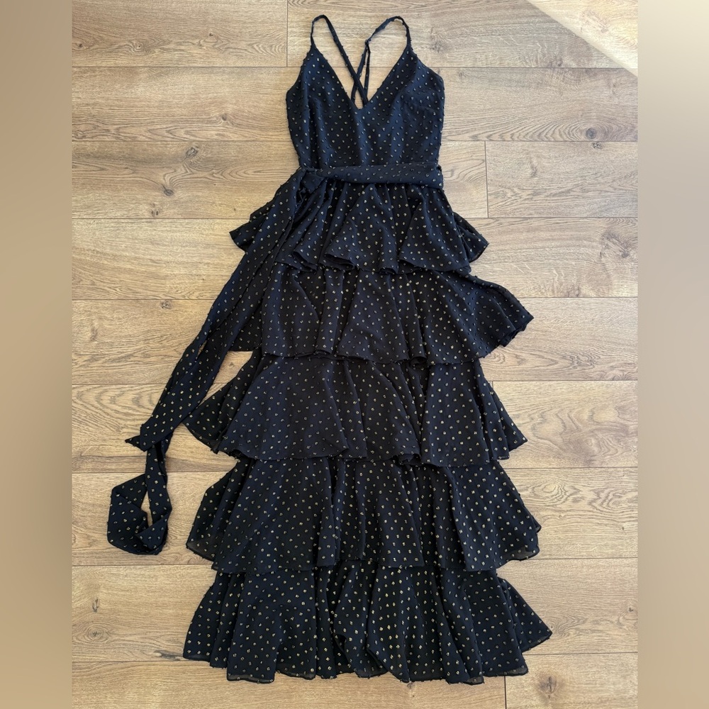 JAYGODFREY Women’s Black and Gold Ruffled Dress